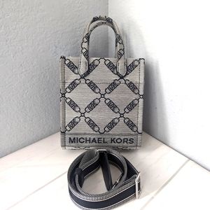 NWT Michael Kors Gigi Extra-Small Empire Logo Jacquard Crossbody Bag Gray Multi